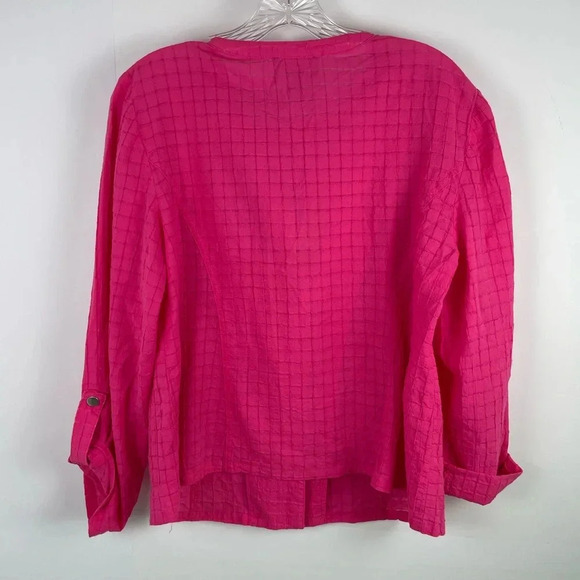 Chico's Bright Hot Pink Lightweight Zipper Jacket Roll Sleeve Size 8 - Picture 3 of 10